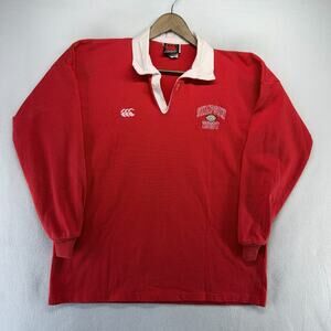 Vintage Canterbury Rugby Shirt Men's XL Red Simpson Embroidered Spellout 90s